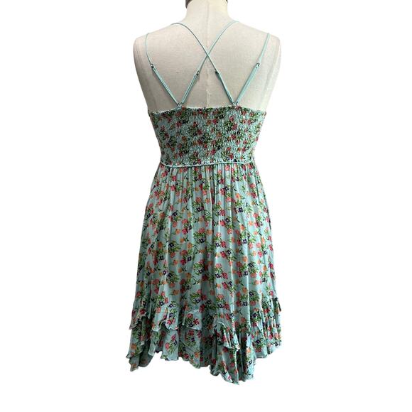 Free People Adella Printed Floral Lace Mini Slip Dress Boho Festival L - Picture 4 of 10